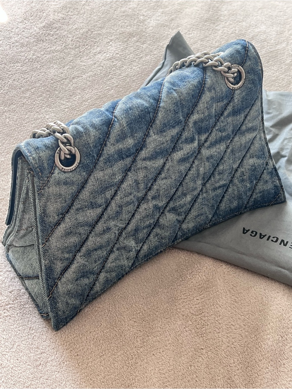 Balenciaga Quilted Denim Shoulder Bag with Silver Chain - Picture 5 of 7